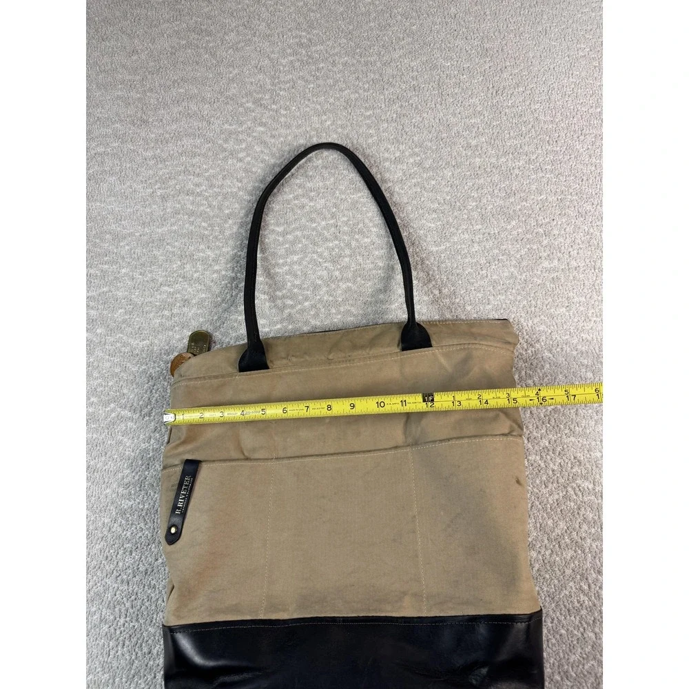 R. Riveter Tote Bag Womens‎ Tan Black Canvas Leather American Handmade Zip Top